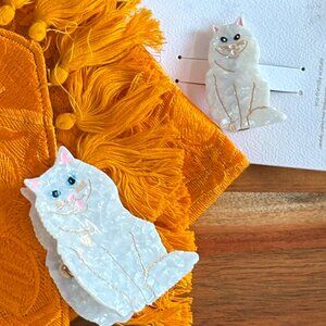 🐾 Hand-painted Persian Cat Barrette Hair Clip